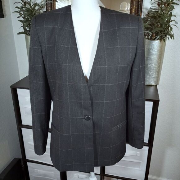 COLLINI GRAY WINDOW PRINT BLAZER SZ.12 EUC - Picture 1 of 5